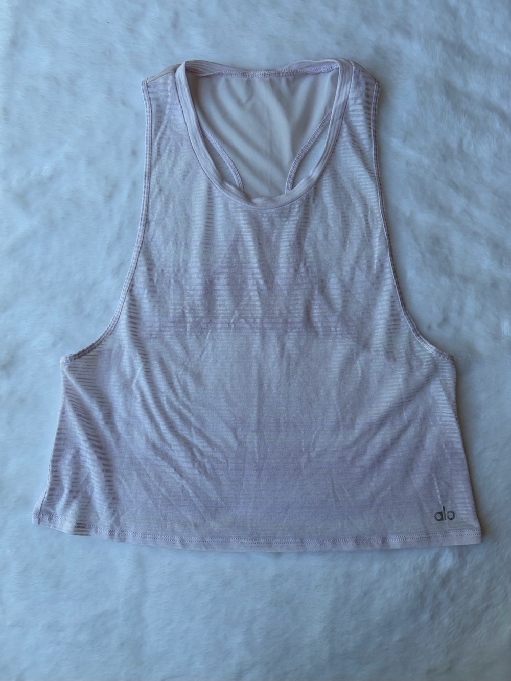 Alo Yoga Striped Mesh Cropped Light Pink Tank Top